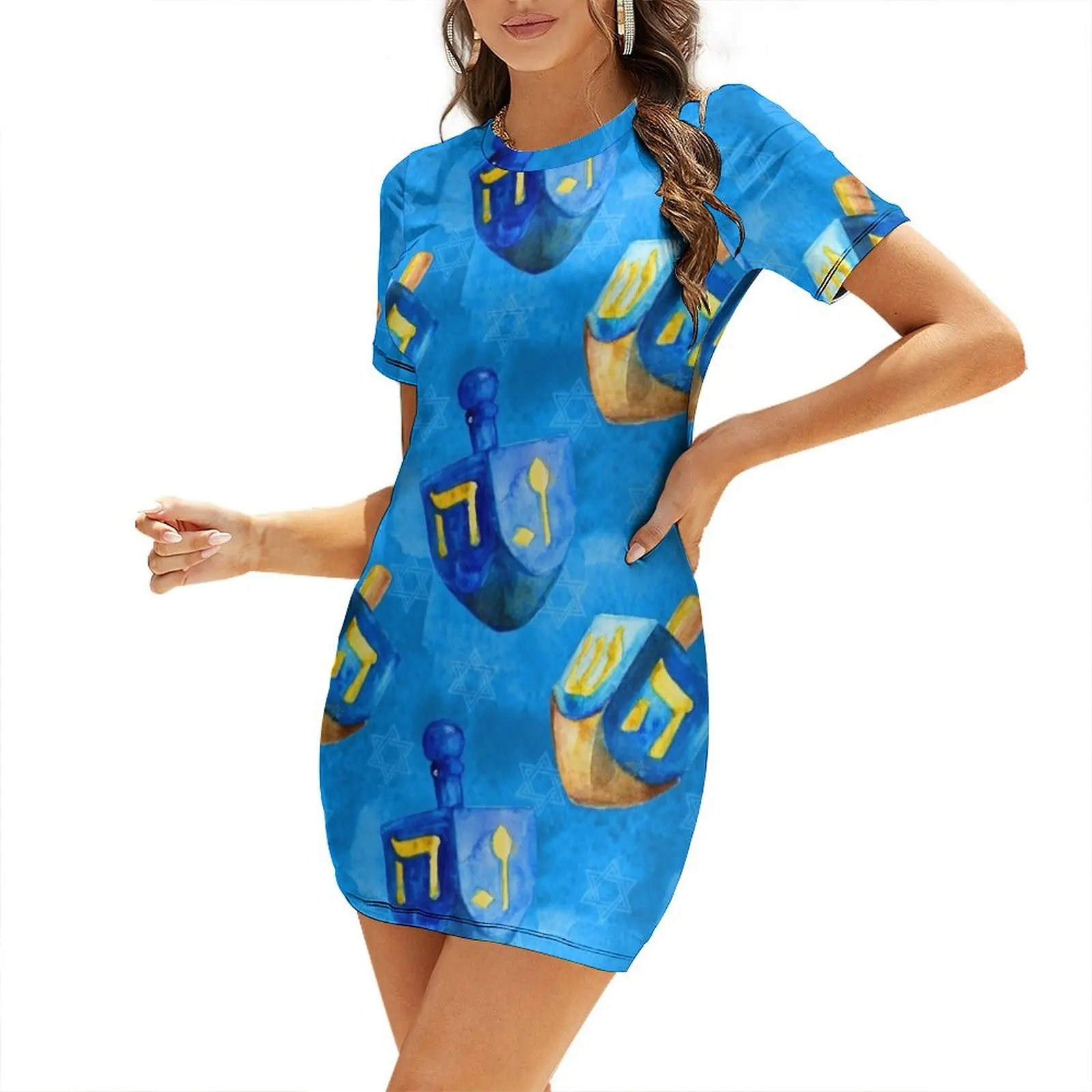Hanukkah Dreidels Holiday Pattern in Blue and Gold Short-Sleeved Dress wedding dresses for woman Dress
Hanukkah Dreidels Holiday Pattern in Blue and Gold Short-Sleeved Dress wedding dresses for woman Dress