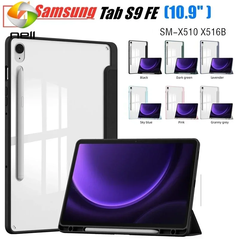 For Samsung Galaxy Tab S9 FE 10.9 SM-X510 SM-X516B Folio Shell PU Leather Stand Smart Case Acrylic Back Cover With Pen Holder
For Samsung Galaxy Tab S9 FE 10.9 SM-X510 SM-X516B Folio Shell PU Leather Stand Smart Case Acrylic Back Cover With Pen Holder