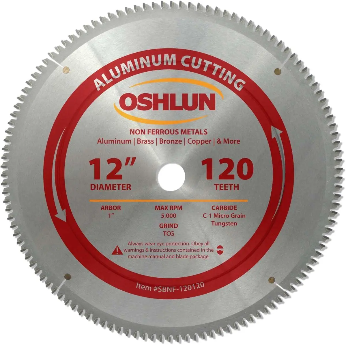 12-Inch 120 Tooth TCG Saw Blade for Aluminum and Non-Ferrous Metals, 1-Inch Arbor with Negative Hook Angle
12-Inch 120 Tooth TCG Saw Blade for Aluminum and Non-Ferrous Metals, 1-Inch Arbor with Negative Hook Angle