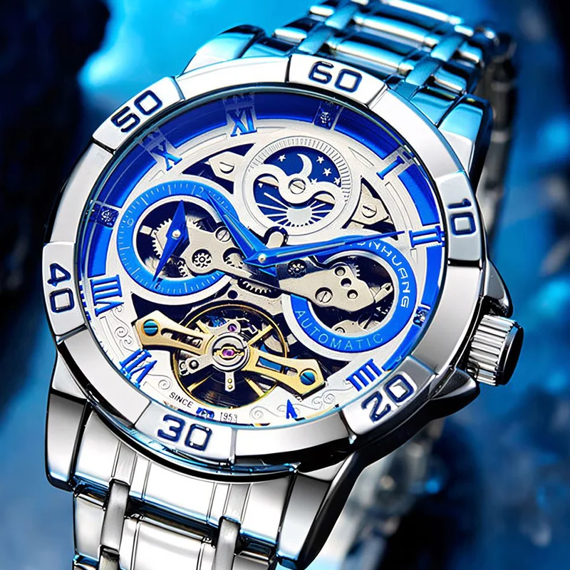 KunHuang Original Men's Automatic Mechanical Moon Phase Watch Stainless Steel Skeleton Waterproof Fashion Wristwatch For Man
KunHuang Original Men's Automatic Mechanical Moon Phase Watch Stainless Steel Skeleton Waterproof Fashion Wristwatch For Man