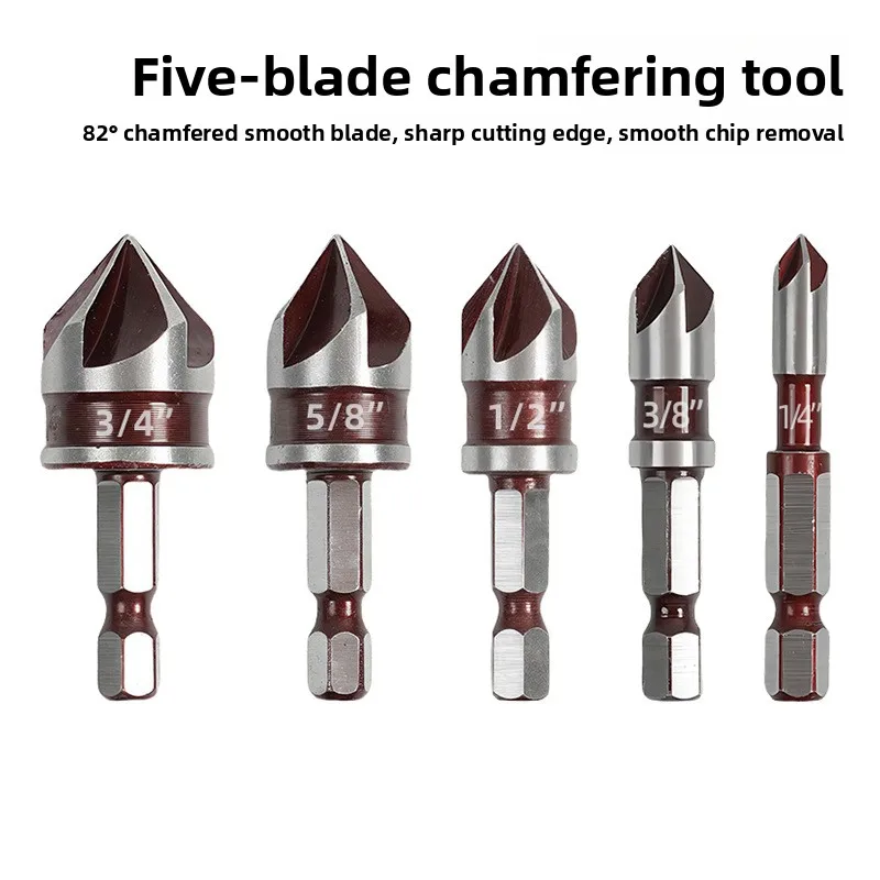 5 Flute Chamfer Drill Bit HSS 82° Countersink Bit Set for Woodworking Hex Shank Drilling Tool
5 Flute Chamfer Drill Bit HSS 82° Countersink Bit Set for Woodworking Hex Shank Drilling Tool