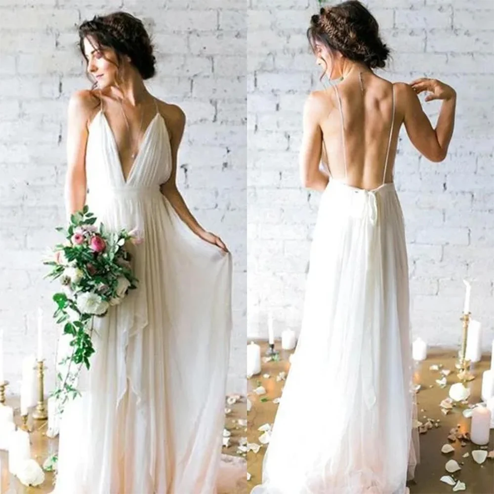 Women Beach A Line Wedding Dresses V Neck Backless Chiffon Boho Bridal Gowns Beach Plus Size Customized
Women Beach A Line Wedding Dresses V Neck Backless Chiffon Boho Bridal Gowns Beach Plus Size Customized