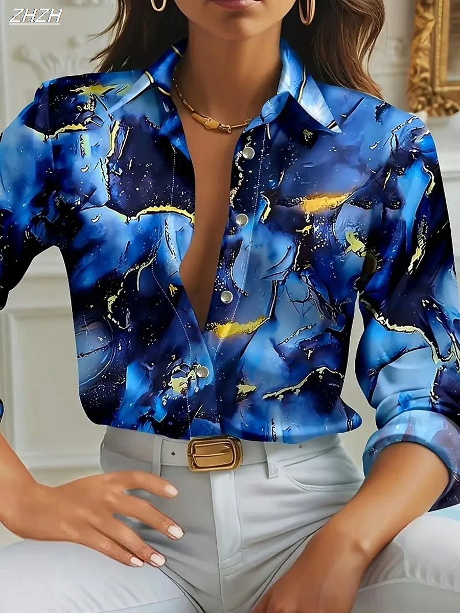 Women's 2025 Long Sleeve Shirt, Polyester Blend Slim Fit, Geometric Marble Graphic Casual Daily Wear, Spring Autumn Blouse Tops
Women's 2025 Long Sleeve Shirt, Polyester Blend Slim Fit, Geometric Marble Graphic Casual Daily Wear, Spring Autumn Blouse Tops