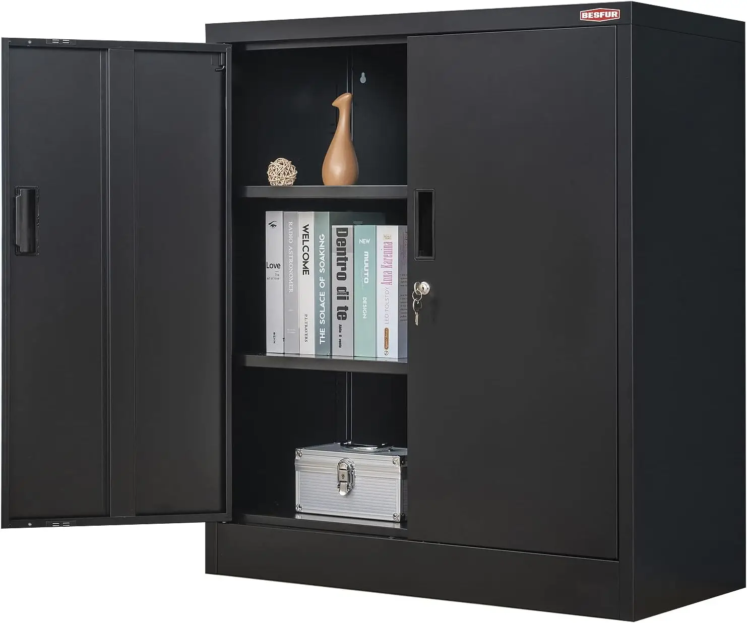 Metal Locking Cabinet with 2 Doors and 2 Adjustable Shelves, 36" Office Steel Storage Cabinet for Home, Office, Garage - Black
Metal Locking Cabinet with 2 Doors and 2 Adjustable Shelves, 36" Office Steel Storage Cabinet for Home, Office, Garage - Black