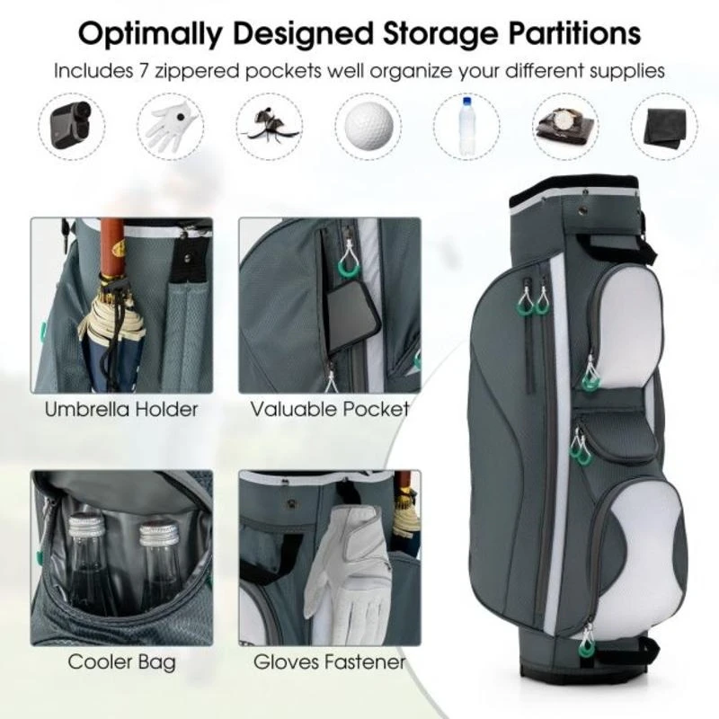 14 Dividers Golf Cart Bag with 7 Zippered Pocket
14 Dividers Golf Cart Bag with 7 Zippered Pocket