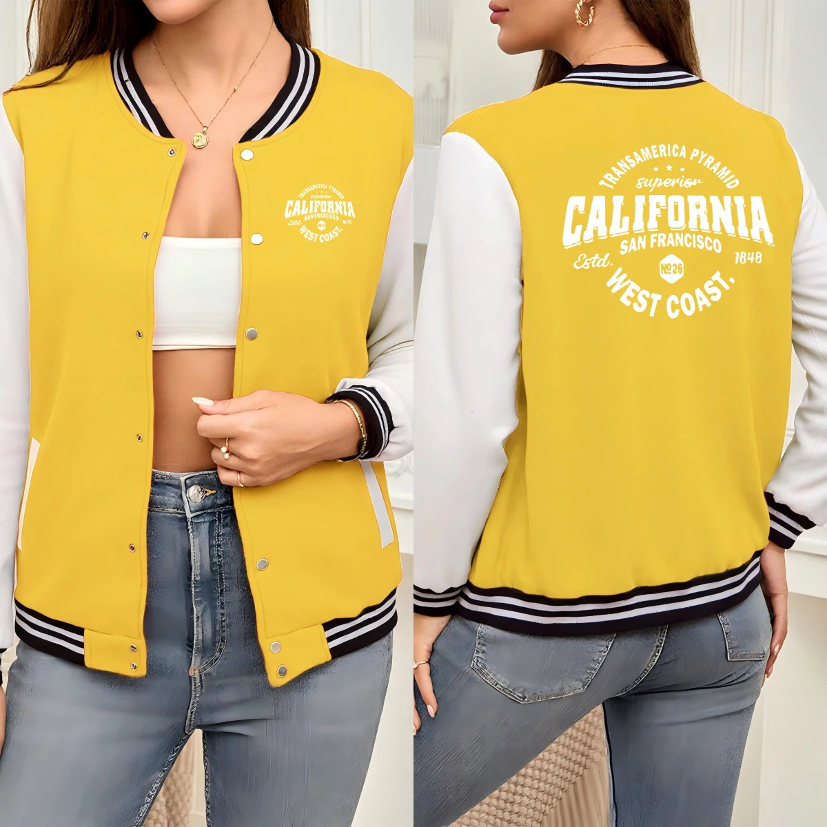 California West Coast Sport Art Letter Print Womens Jackets Autumn Casual Baseball Jersey Soft Street Veste Fashion Loose Jacket
California West Coast Sport Art Letter Print Womens Jackets Autumn Casual Baseball Jersey Soft Street Veste Fashion Loose Jacket