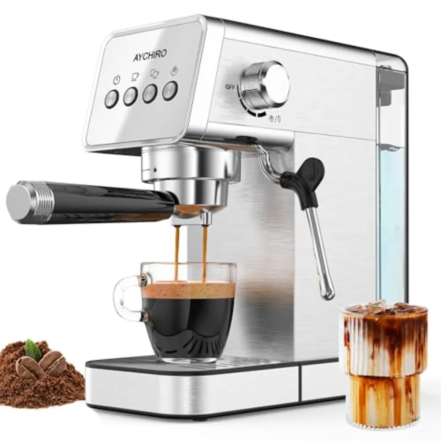 Espresso Machine with Milk Frother for Home Kitchen: 20 Bar Semi-Automatic Stainless Steel Black Cup Warming Removable Water Ta
Espresso Machine with Milk Frother for Home Kitchen: 20 Bar Semi-Automatic Stainless Steel Black Cup Warming Removable Water Ta