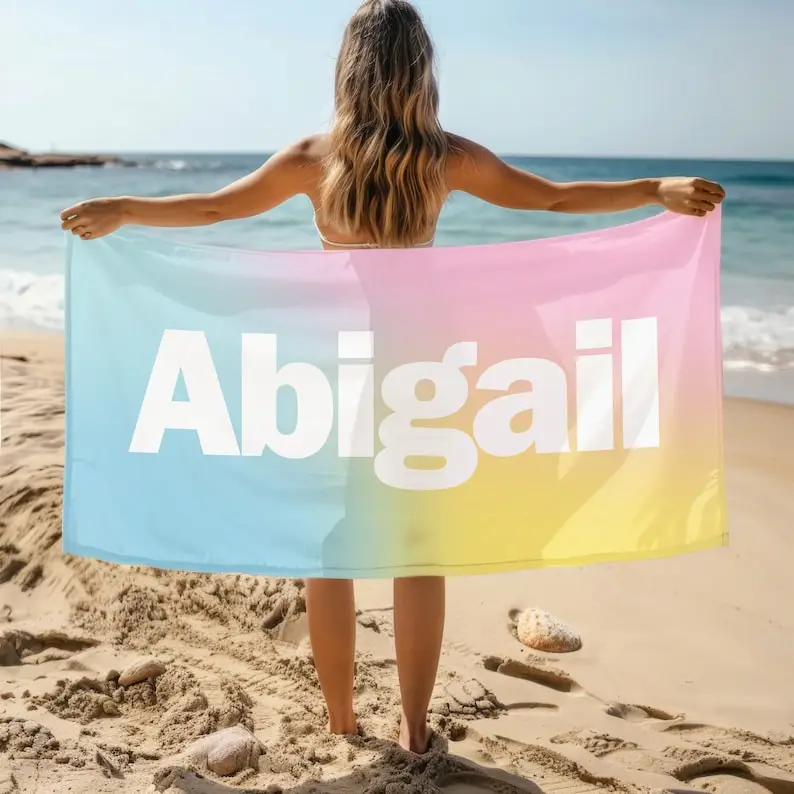Personalized Name Gradient Beach Towel, Oversized Custom Monogram Pool Towel, Signature Beach Towel for Kids, Picnic Towel
Personalized Name Gradient Beach Towel, Oversized Custom Monogram Pool Towel, Signature Beach Towel for Kids, Picnic Towel