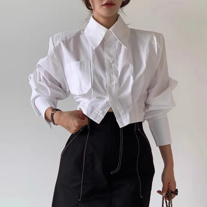 Summer Turn-down Collar Long Sleeve Crop Blouses Korean Solid Color Button Blusas Women's Casual Hollow Out Bandage Shirts Y2k
Summer Turn-down Collar Long Sleeve Crop Blouses Korean Solid Color Button Blusas Women's Casual Hollow Out Bandage Shirts Y2k