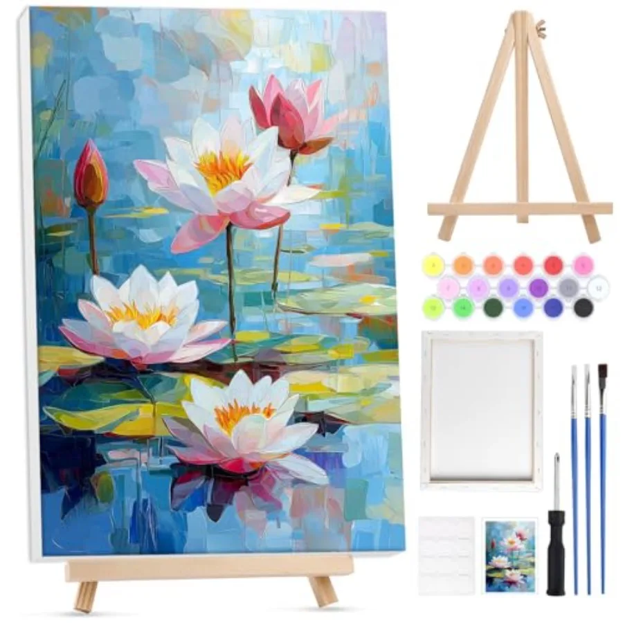 Framed Paint by Numbers for Adults Beginners with Wooden Easel, Flowers Lotus Adults' Paint-by-Number Kits on Canvas, Easy DIY
Framed Paint by Numbers for Adults Beginners with Wooden Easel, Flowers Lotus Adults' Paint-by-Number Kits on Canvas, Easy DIY