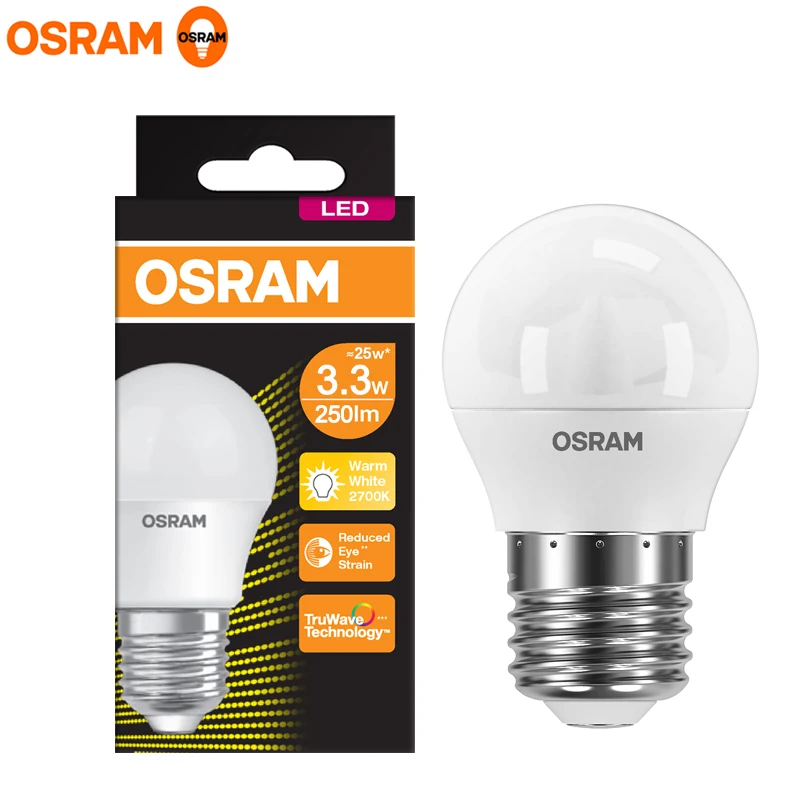 OSRAM LED Value Classic P Bulb 3.3W 827 220V Frosted Lamp E27 Base 2700K Warm White Color Indoor House Bed Room Light AC46278
OSRAM LED Value Classic P Bulb 3.3W 827 220V Frosted Lamp E27 Base 2700K Warm White Color Indoor House Bed Room Light AC46278