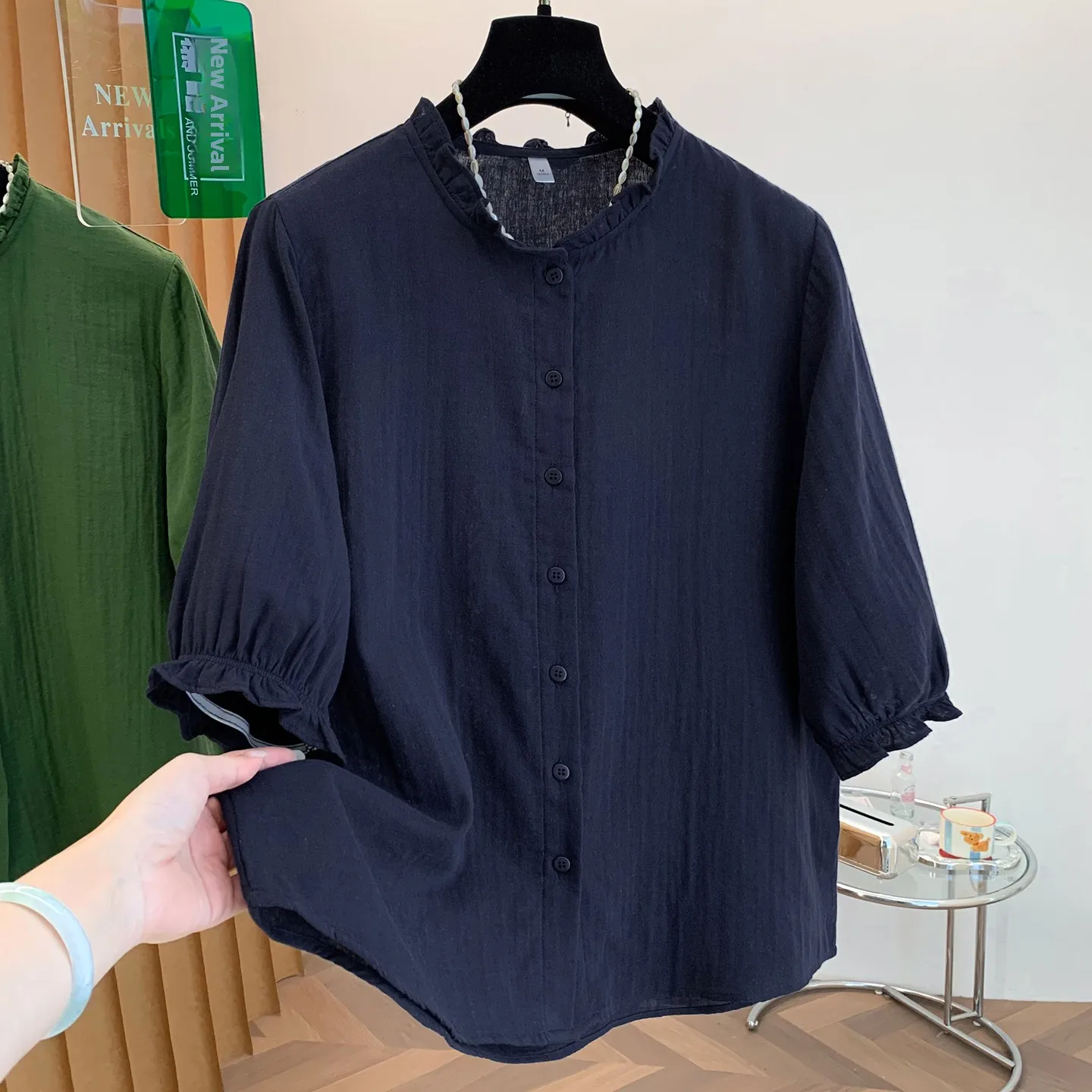 Elegant Collared Shirt Women's Casual Style Pure Cotton Slimming Summer Shirt Middle Sleeve Artistic Base Layer Top
Elegant Collared Shirt Women's Casual Style Pure Cotton Slimming Summer Shirt Middle Sleeve Artistic Base Layer Top