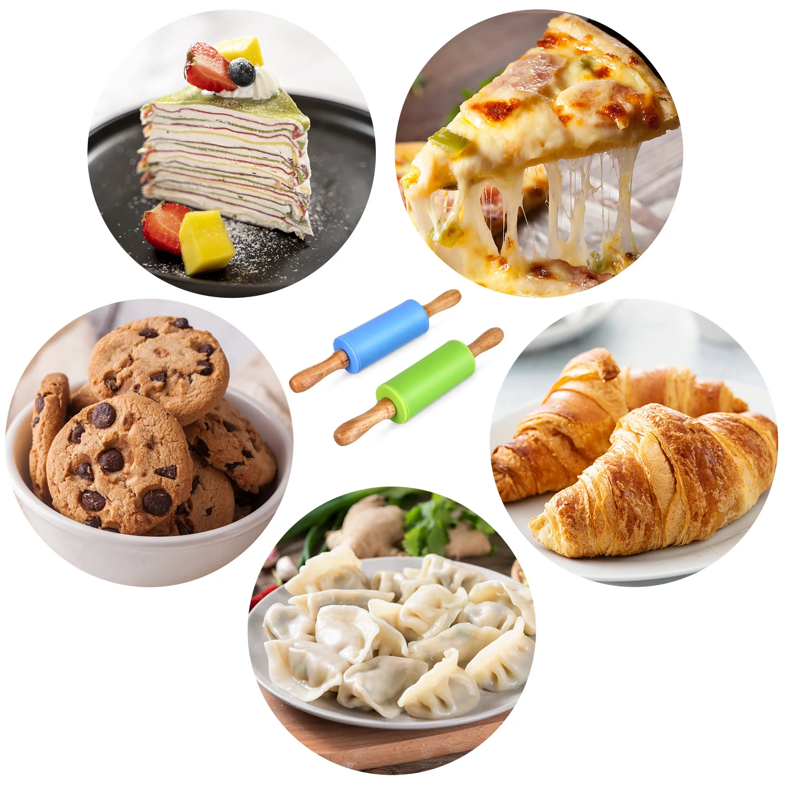 2Pcs Non-Stick Silicone Rolling Pin Mini Roller Kitchen Tool Wooden Handles Dough Roller for Baking Pastries Pizza
2Pcs Non-Stick Silicone Rolling Pin Mini Roller Kitchen Tool Wooden Handles Dough Roller for Baking Pastries Pizza