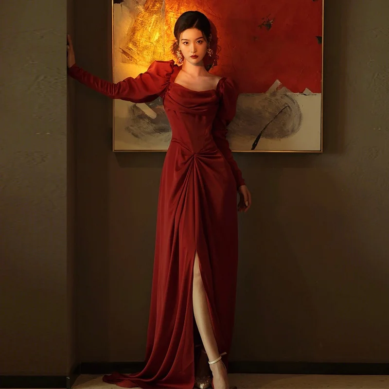 Винтажное вечернее платье с завышенной талией, длинными рукавами и поясом, атласное, фасон «русалка», для свадебного приема
Винтажное вечернее платье с завышенной талией, длинными рукавами и поясом, атласное, фасон «русалка», для свадебного приема