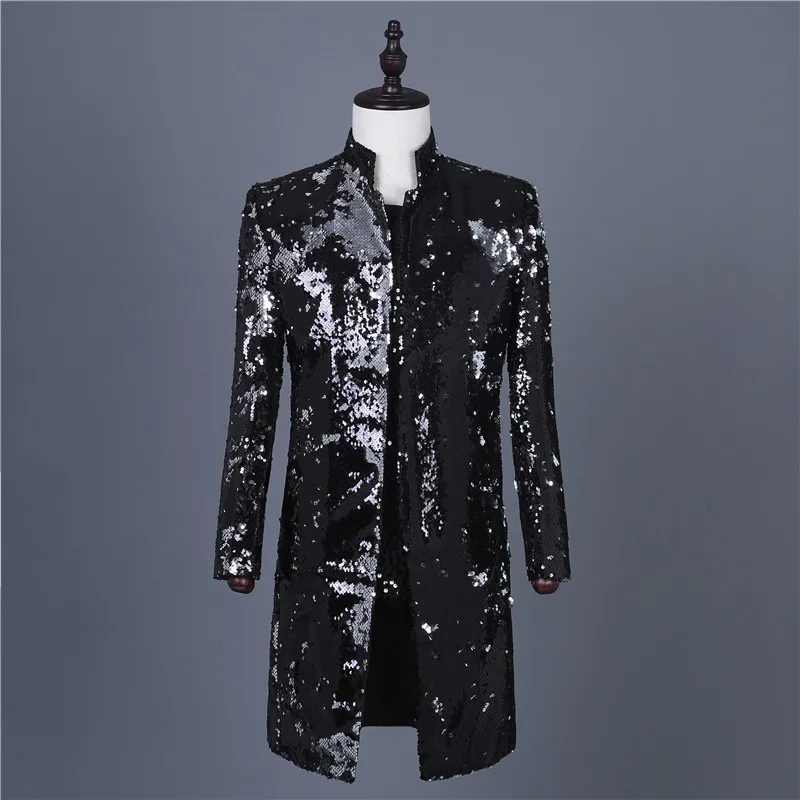 New Men's Performance Jacket Black Sequins Suit Men's Windbreaker Suit Stand Collar Nightclub Host Costume Mid-long Coat
New Men's Performance Jacket Black Sequins Suit Men's Windbreaker Suit Stand Collar Nightclub Host Costume Mid-long Coat