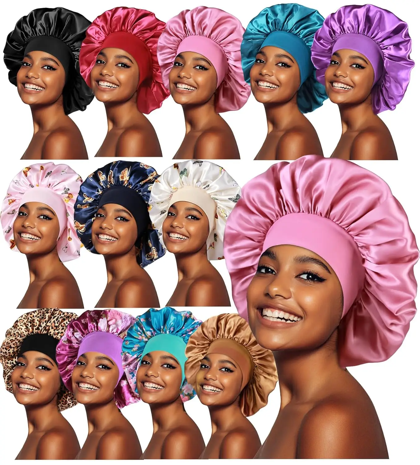 12pcs Large Satin Bonnets for Sleeping, Silky Hair Cap for Braids Curly Hair with Wide Band
12pcs Large Satin Bonnets for Sleeping, Silky Hair Cap for Braids Curly Hair with Wide Band
