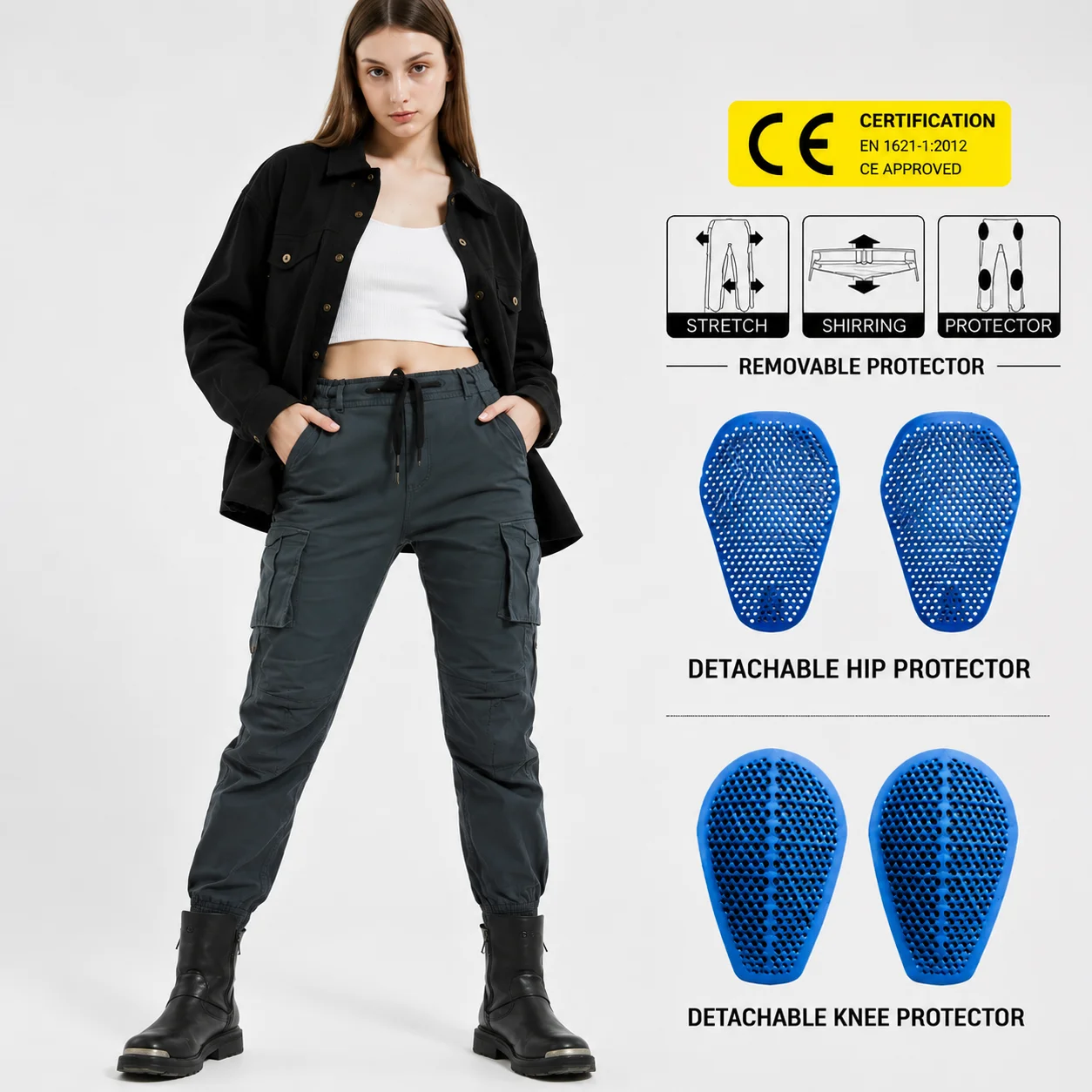 Women Camo Motorcycle Riding Jeans Multi Pocket CE Protective Anti-Fall Biker Pants Cuffed Slim Fit Trousers with Silicone Pads
Women Camo Motorcycle Riding Jeans Multi Pocket CE Protective Anti-Fall Biker Pants Cuffed Slim Fit Trousers with Silicone Pads