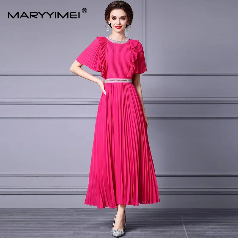 MARYYIMEI Solid Short sleeve Slim Dress Women's Beading Flounced Edge Pleated Splicing High waist Fashionable Pleated Dresses
MARYYIMEI Solid Short sleeve Slim Dress Women's Beading Flounced Edge Pleated Splicing High waist Fashionable Pleated Dresses