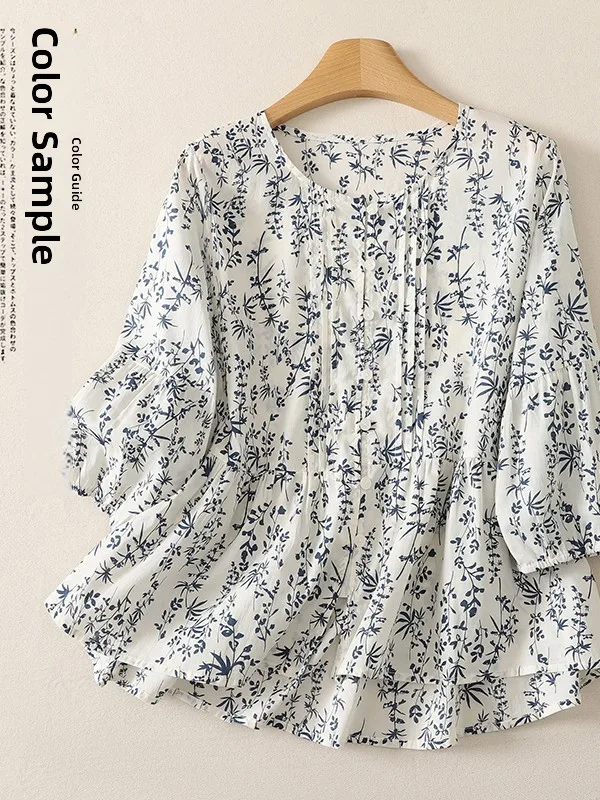 Artistic Large Size Women's Shirt Leaf Print Accordion Pleat Top Breathable Casual Loose Fit Summer Fashion Ladies' Clothing
Artistic Large Size Women's Shirt Leaf Print Accordion Pleat Top Breathable Casual Loose Fit Summer Fashion Ladies' Clothing
