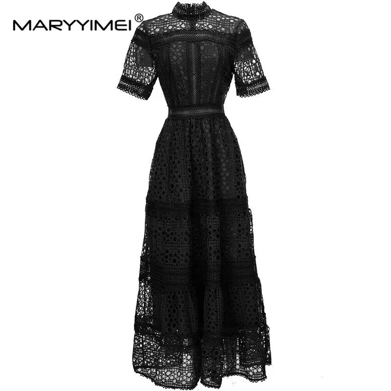 MARYYIMEI Fashion Designer dress Summer Women's Dress Stand Collar Short Sleeve Hollow Out Solid Color Casual Vacation Dresses
MARYYIMEI Fashion Designer dress Summer Women's Dress Stand Collar Short Sleeve Hollow Out Solid Color Casual Vacation Dresses