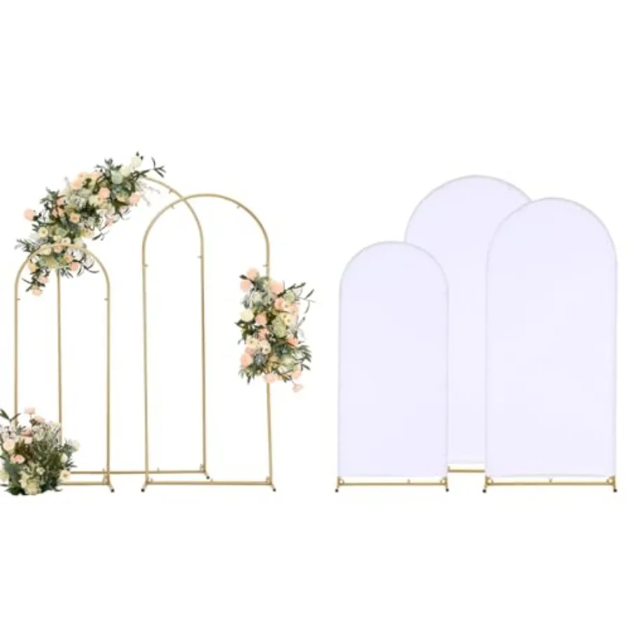 Wedding Arch Backdrop Stand and Cover Set 6, 6.6FT/5.9FT/4.9FT, 3 Gold Metal Arch Stands with 3 White Spandex Arch Covers for P
Wedding Arch Backdrop Stand and Cover Set 6, 6.6FT/5.9FT/4.9FT, 3 Gold Metal Arch Stands with 3 White Spandex Arch Covers for P