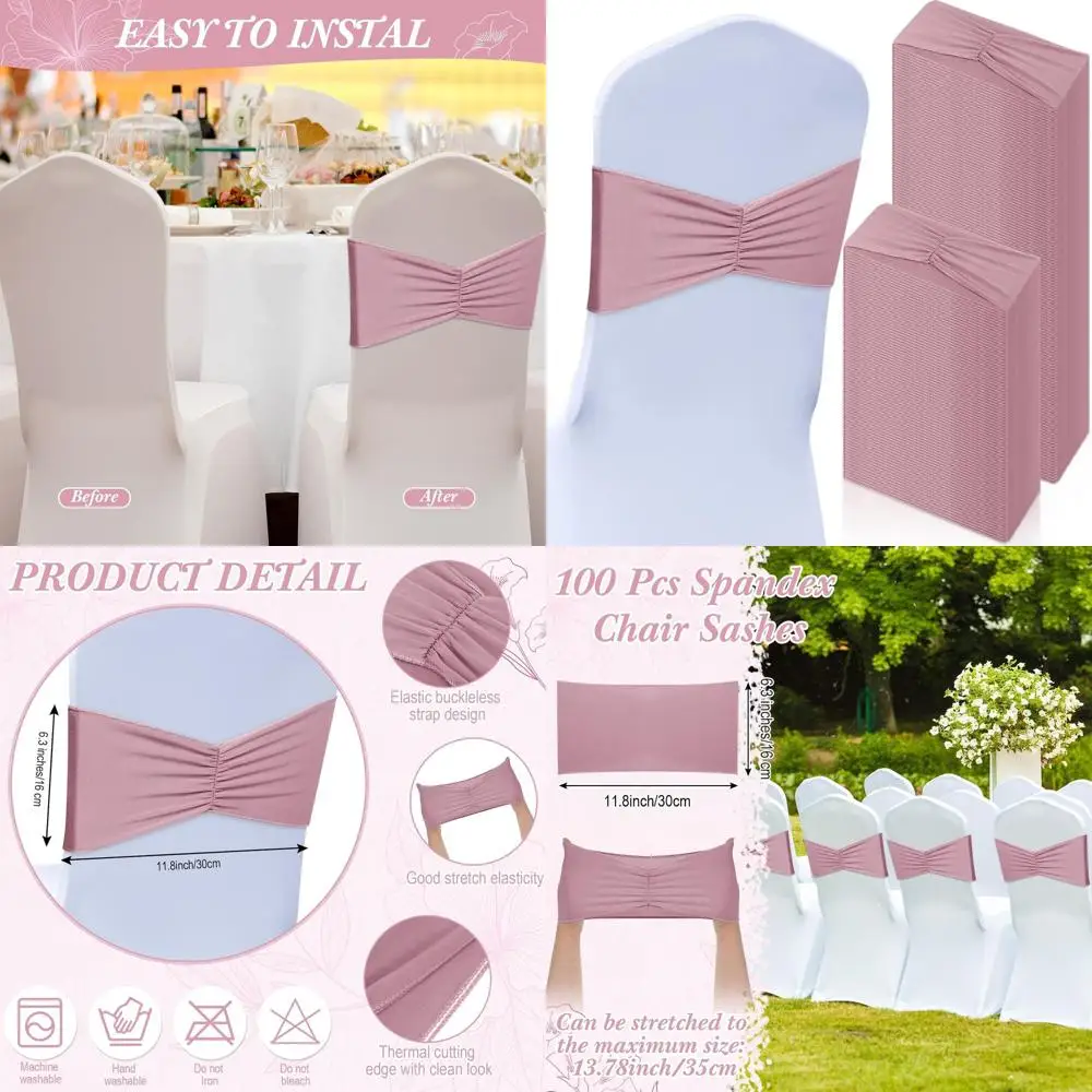 100 Pcs Spandex Chair Sashes Bows Bands for Chair Covers, Elastic Ties, Ribbon Decorations, Ideal for Weddings, Parties, and Eve
100 Pcs Spandex Chair Sashes Bows Bands for Chair Covers, Elastic Ties, Ribbon Decorations, Ideal for Weddings, Parties, and Eve