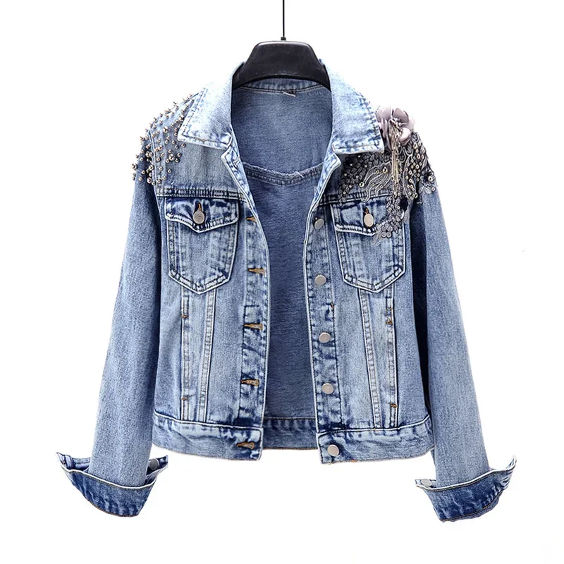 Autumn Women Korean Handwork Beading Flowers Short Denim Jacket Coat Outerwear Long Sleeve Jeans Jackets Female Chaqueta Mujer
Autumn Women Korean Handwork Beading Flowers Short Denim Jacket Coat Outerwear Long Sleeve Jeans Jackets Female Chaqueta Mujer