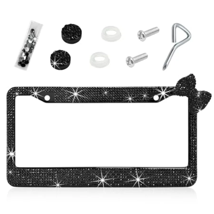 Bling License Plate Frame, Shiny Rhinestone Bow Auto Tag Cover Frame with Mounting Kit, Sparkling Stainless Steel License Plate
Bling License Plate Frame, Shiny Rhinestone Bow Auto Tag Cover Frame with Mounting Kit, Sparkling Stainless Steel License Plate