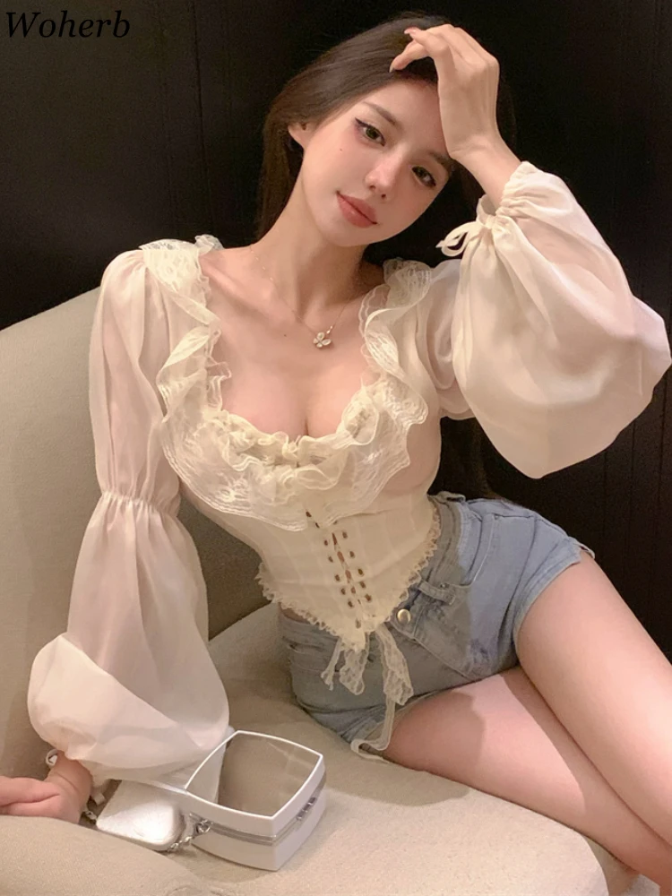 Sexy Blouses Women 2025 Blusas Mujer De Moda Square Collar Tunic Bandage Blouse Temperament Lace Ruffles Shirts Y2k Crop Tops
Sexy Blouses Women 2025 Blusas Mujer De Moda Square Collar Tunic Bandage Blouse Temperament Lace Ruffles Shirts Y2k Crop Tops
