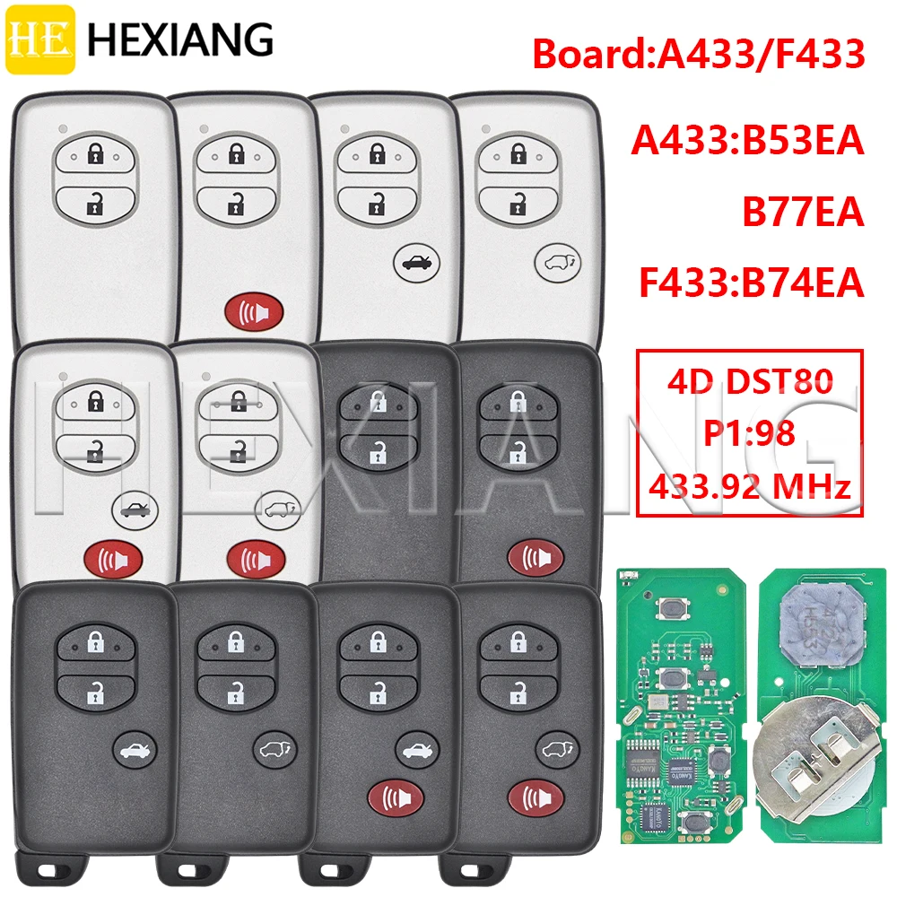 HE A433 B53EA/B77EA F433 B74EA 433 МГц 4D автомобильный дистанционный ключ для Toyota Prius Prado Land Cruiser Camry Crown Aurion LC200 Avensis
HE A433 B53EA/B77EA F433 B74EA 433 МГц 4D автомобильный дистанционный ключ для Toyota Prius Prado Land Cruiser Camry Crown Aurion LC200 Avensis