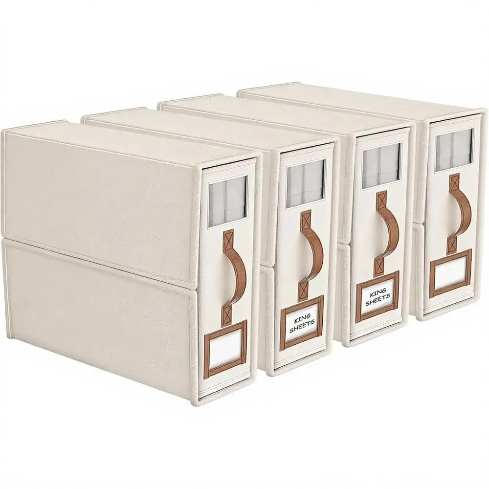 Collapsible Bed Sheet Organizers for King & Queen - Linen Fabric Storage Boxes with Window for Bedding - Beige
Collapsible Bed Sheet Organizers for King & Queen - Linen Fabric Storage Boxes with Window for Bedding - Beige