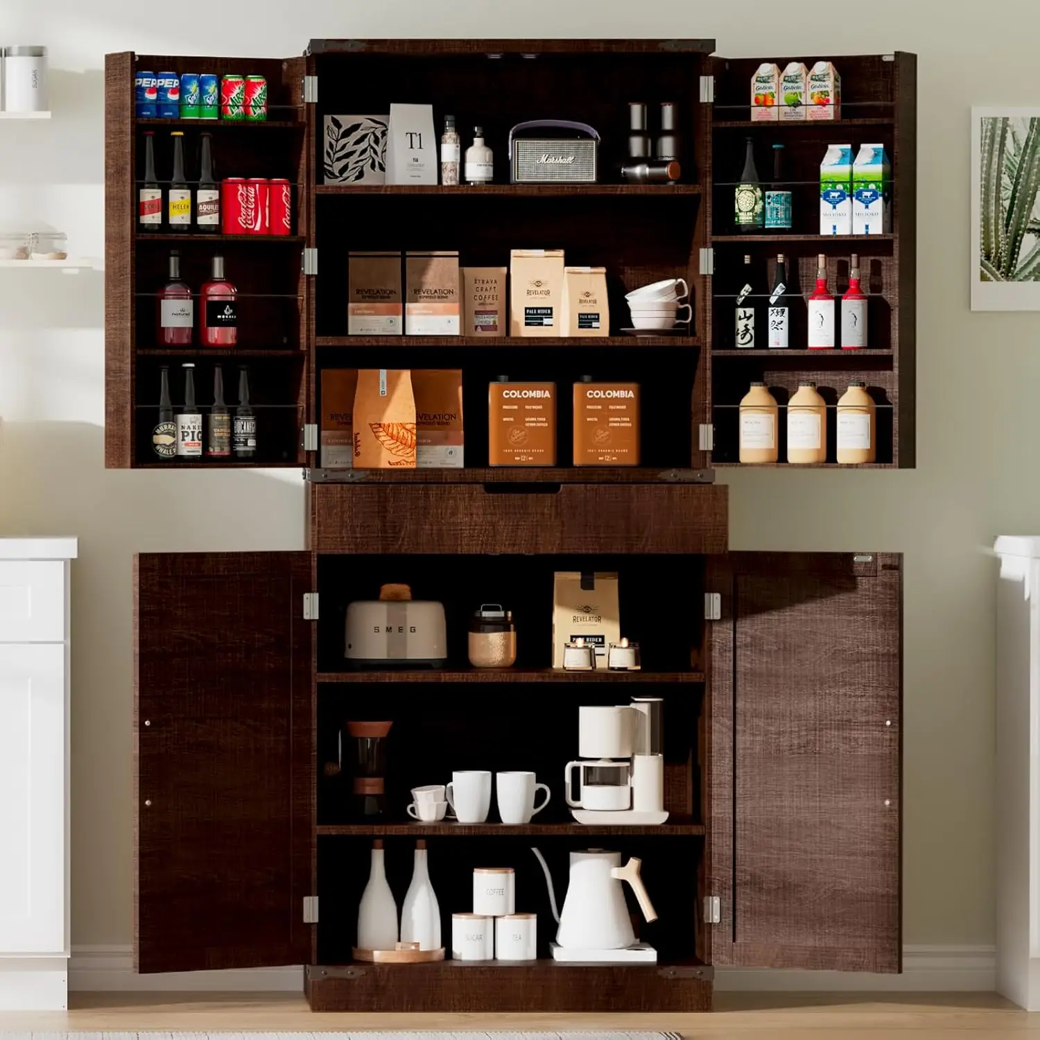 72" Tall Storage Cabinet,Farmhouse Pantry with4Barn Doors,Adjustable Shelves&Steel Frame for Kitchen,Dining Room,Living Room
72" Tall Storage Cabinet,Farmhouse Pantry with4Barn Doors,Adjustable Shelves&Steel Frame for Kitchen,Dining Room,Living Room