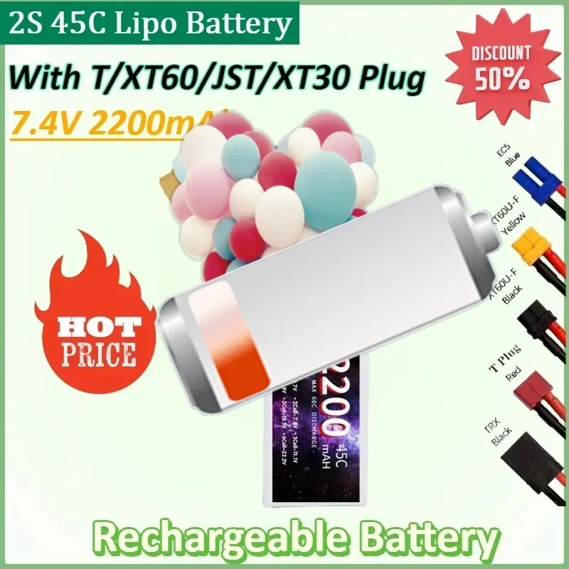 2S 45C Lipo Battery 7.4V 2200mAh with T XT60 JST XT30 Plug for Quad RC FPV Airplane Drone Racing Hobby Lithium Battery
2S 45C Lipo Battery 7.4V 2200mAh with T XT60 JST XT30 Plug for Quad RC FPV Airplane Drone Racing Hobby Lithium Battery