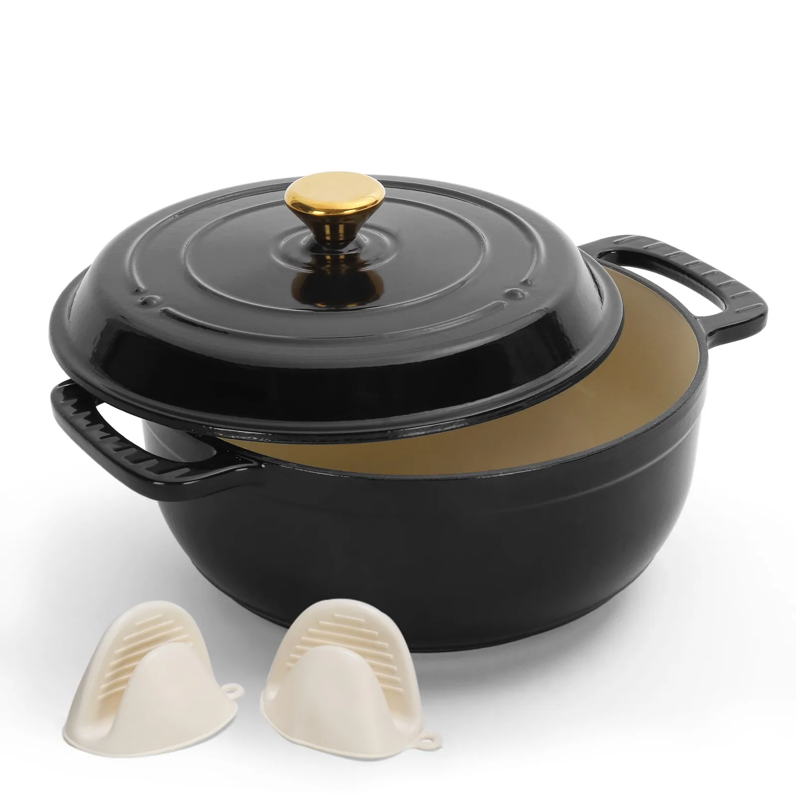 7.5 QT Enameled Cast Iron Pot with Silicone Gloves & Lid for Bread Baking, Stews
7.5 QT Enameled Cast Iron Pot with Silicone Gloves & Lid for Bread Baking, Stews