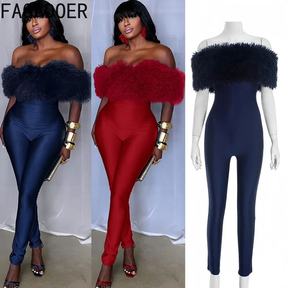 FAGADOER Sexy Fur Patchwork Bodycon Jumpsuits Woman Solid Color Off Showlder Long Sleeves Rompers Female Party Clubwear Overalls
FAGADOER Sexy Fur Patchwork Bodycon Jumpsuits Woman Solid Color Off Showlder Long Sleeves Rompers Female Party Clubwear Overalls