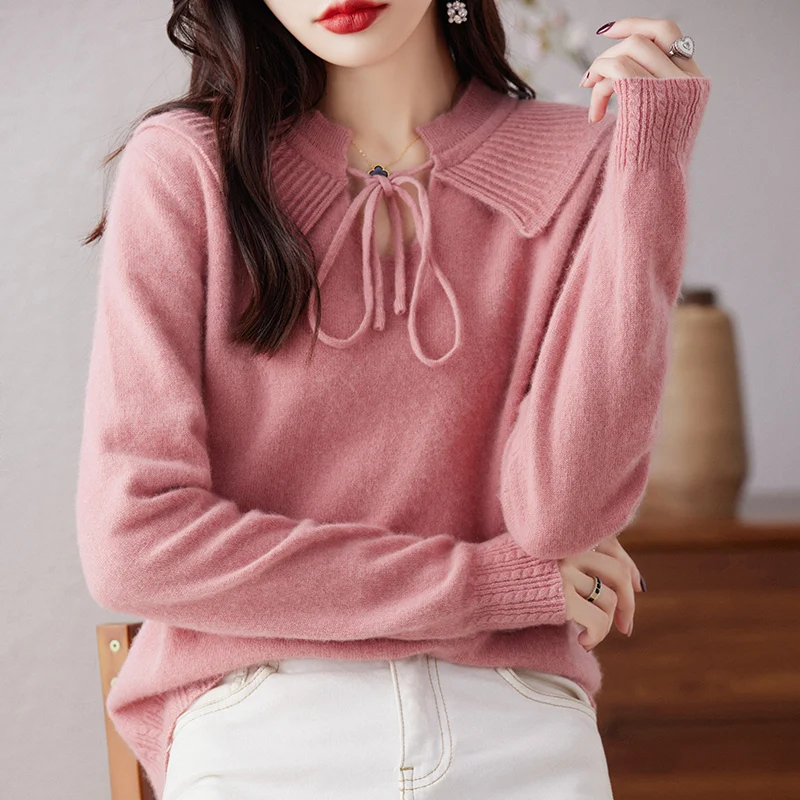 100% Merino Soft Wool Knit Polo Sweater Women 2023 Autumn/Winter New Round Neck Pullover Loose Korean Hot Selling Top For Female
100% Merino Soft Wool Knit Polo Sweater Women 2023 Autumn/Winter New Round Neck Pullover Loose Korean Hot Selling Top For Female