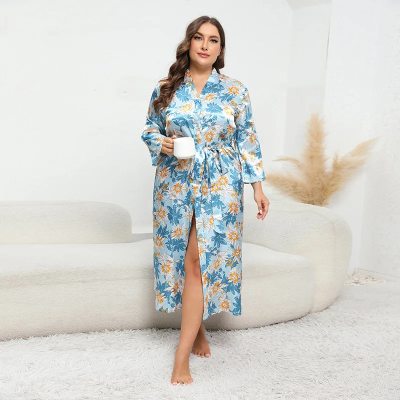 Large size satin nightgown women's imitation silk printing long-sleeved loungewear cardigan can be worn outside fashionable simp
Large size satin nightgown women's imitation silk printing long-sleeved loungewear cardigan can be worn outside fashionable simp