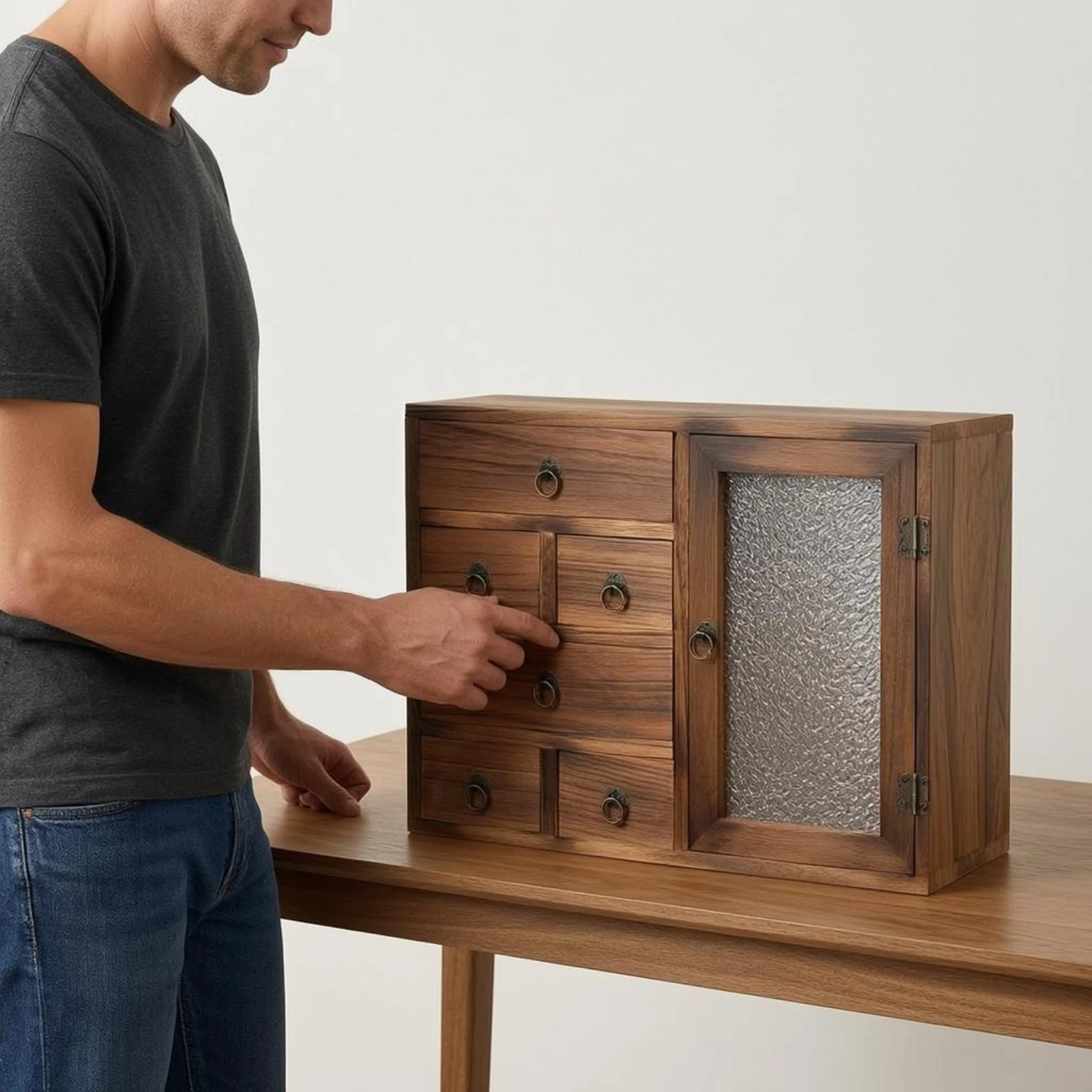 Wood Storage Cabinet Circular Pull Handles Drawer Cabinet Tabletop Organizer Vintage Finish Wooden for Office Desk
Wood Storage Cabinet Circular Pull Handles Drawer Cabinet Tabletop Organizer Vintage Finish Wooden for Office Desk