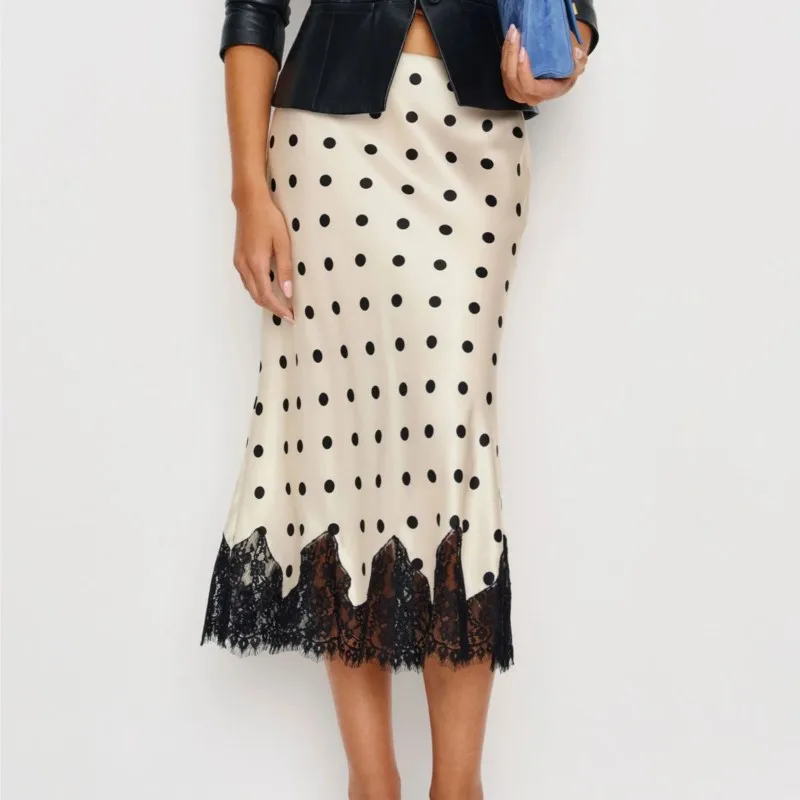 Vintage Polka Dot Satin Midi Skirt Lace Trim Women Elegant A Line Straight Tube Skirt Bodycon Slimming Dress Party Banquet Wear
Vintage Polka Dot Satin Midi Skirt Lace Trim Women Elegant A Line Straight Tube Skirt Bodycon Slimming Dress Party Banquet Wear