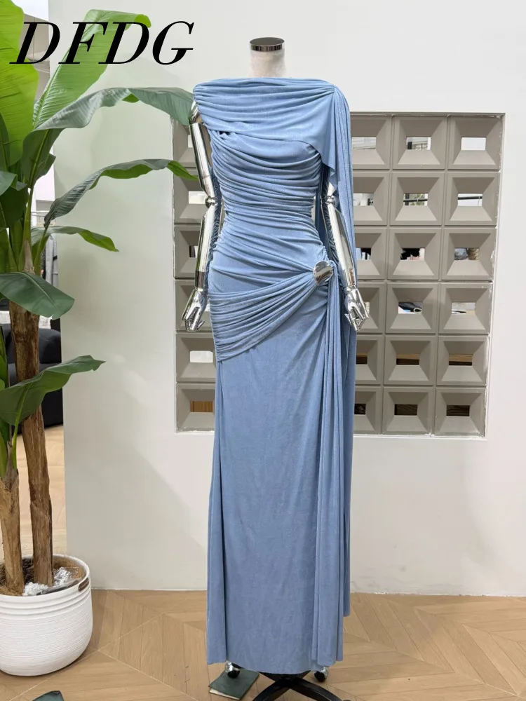 DFDG Women's Spring Summer Light Blue Draped Ruched Cape Maxi Dress Elegant Formal Party Wear 2026 Trendy Feminine Fashion Dress
DFDG Women's Spring Summer Light Blue Draped Ruched Cape Maxi Dress Elegant Formal Party Wear 2026 Trendy Feminine Fashion Dress