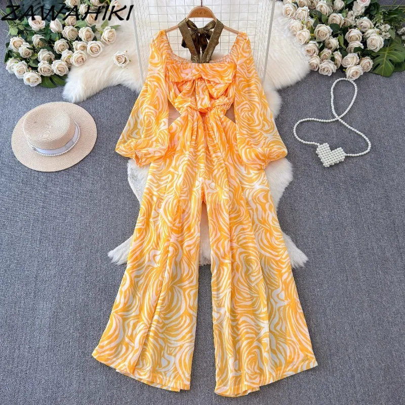 Elegant Combinaison Femme Print Bandage Puff Sleeve Ropa Mujer Halter Wide Leg Jumpsuit Women Office Lady Casual Female Clothing
Elegant Combinaison Femme Print Bandage Puff Sleeve Ropa Mujer Halter Wide Leg Jumpsuit Women Office Lady Casual Female Clothing