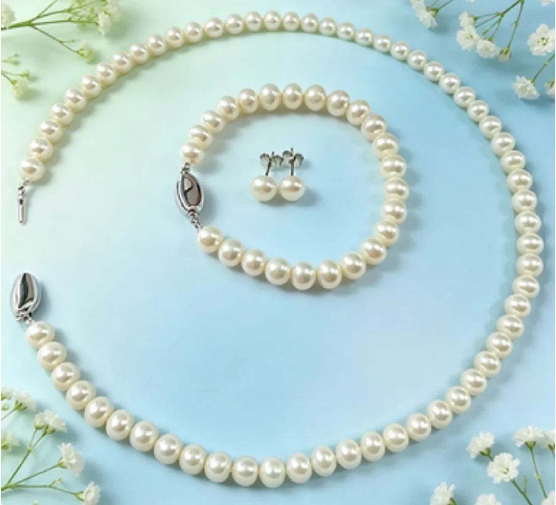 Gorgeous necklace AAAA 7-8mm/8-9mm natural white pearl necklace 18 inch+bracelet 7.5-8 inch earrings 925 sets
Gorgeous necklace AAAA 7-8mm/8-9mm natural white pearl necklace 18 inch+bracelet 7.5-8 inch earrings 925 sets