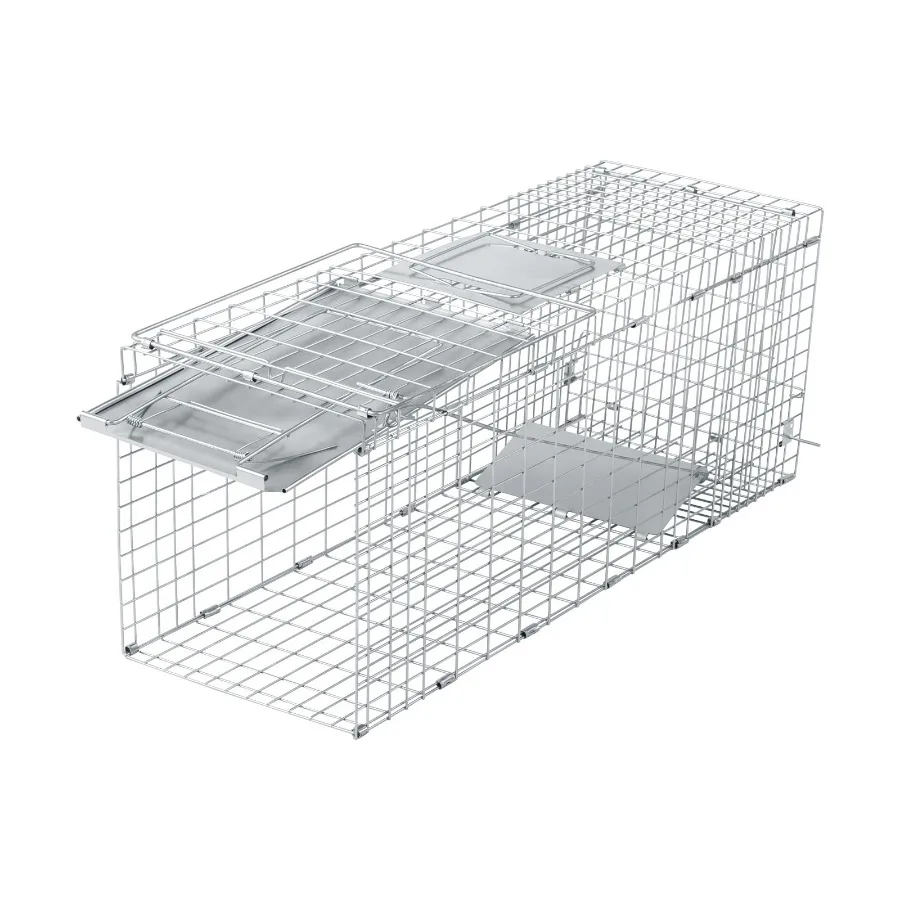 32" Live Animal Cage Trap, Heavy Duty Folding Raccoon Trap, Humane Cat Trap with Handle, Silver
32" Live Animal Cage Trap, Heavy Duty Folding Raccoon Trap, Humane Cat Trap with Handle, Silver