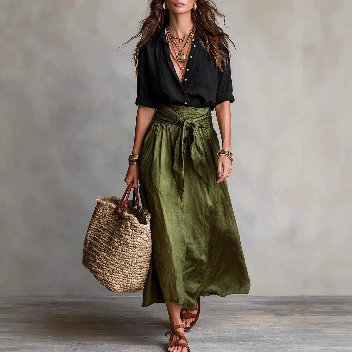 Women's Color Block Casual Summer 2 Piece Outfit Button Down 3/4 Sleeve Shirt & Wrap Tie Waist Midi Skirt Vacation Matching Set
Women's Color Block Casual Summer 2 Piece Outfit Button Down 3/4 Sleeve Shirt & Wrap Tie Waist Midi Skirt Vacation Matching Set