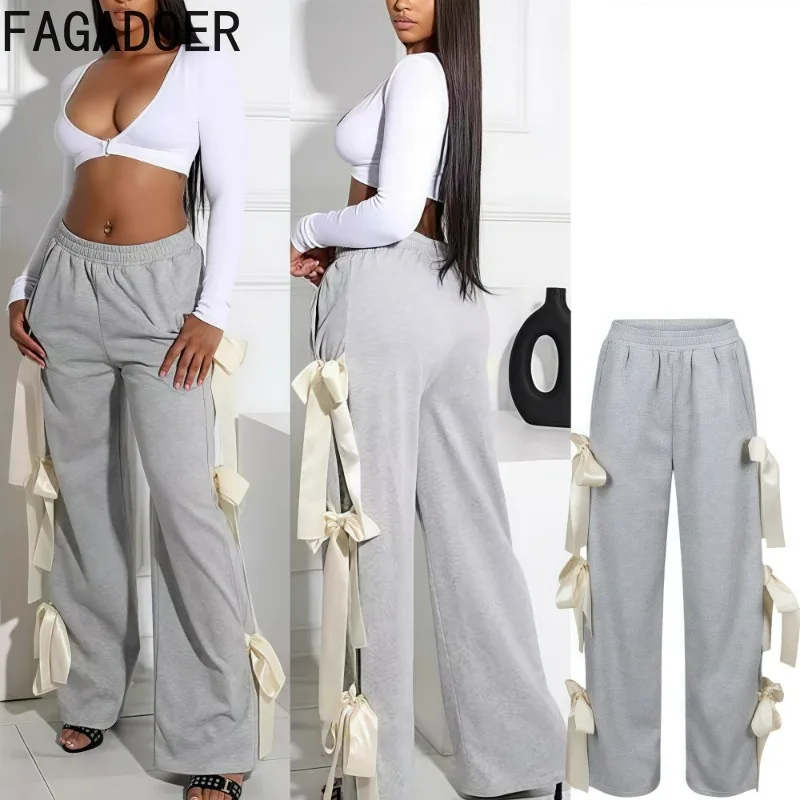 FAGADOER Casual Bow Bandage Patchwork Pants Women Grey Aesthetic Sweatpants Retro High Waist Wide Trousers Female Bottoms New
FAGADOER Casual Bow Bandage Patchwork Pants Women Grey Aesthetic Sweatpants Retro High Waist Wide Trousers Female Bottoms New