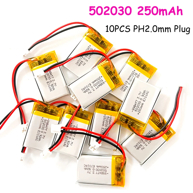 10pcs 250mAh 3.7V 502030 Lipo Polymer Rechargeable Li-ion Batteries Ph-2.0mm for Bluetooth Headset Toy Smart Watch GPS LED Light
10pcs 250mAh 3.7V 502030 Lipo Polymer Rechargeable Li-ion Batteries Ph-2.0mm for Bluetooth Headset Toy Smart Watch GPS LED Light