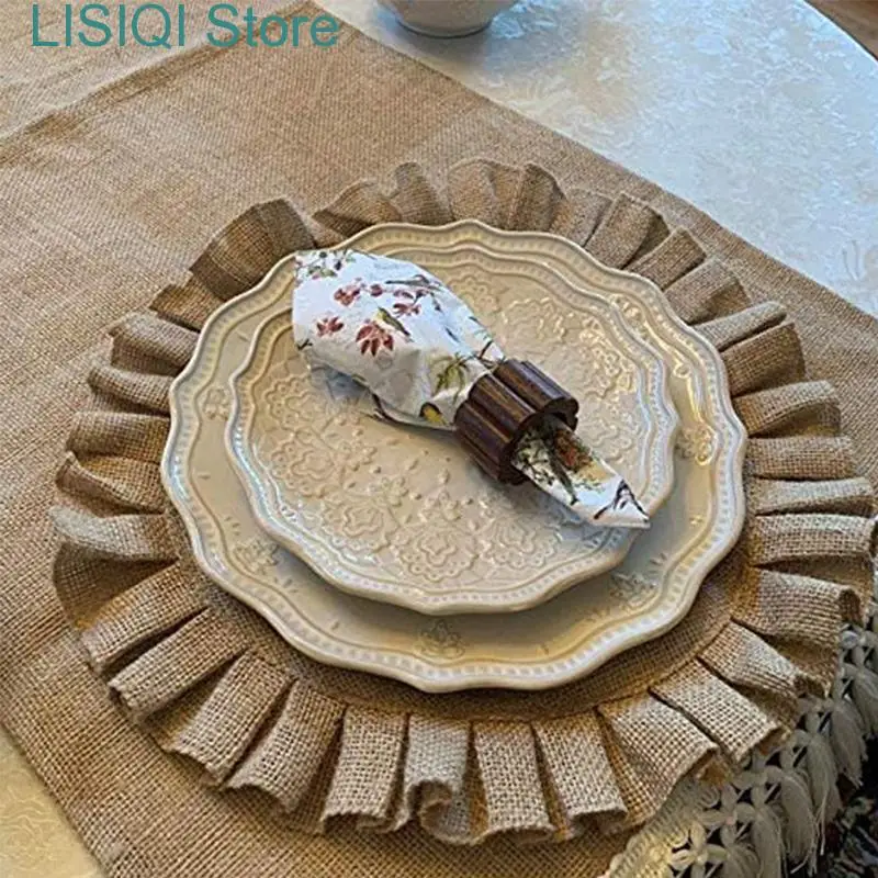 New Faux Jute Burlap Table Placemats 1/4 Pieces for Dining Living Room Rustic Round Ruffle Holiday Christmas Party Decor
New Faux Jute Burlap Table Placemats 1/4 Pieces for Dining Living Room Rustic Round Ruffle Holiday Christmas Party Decor