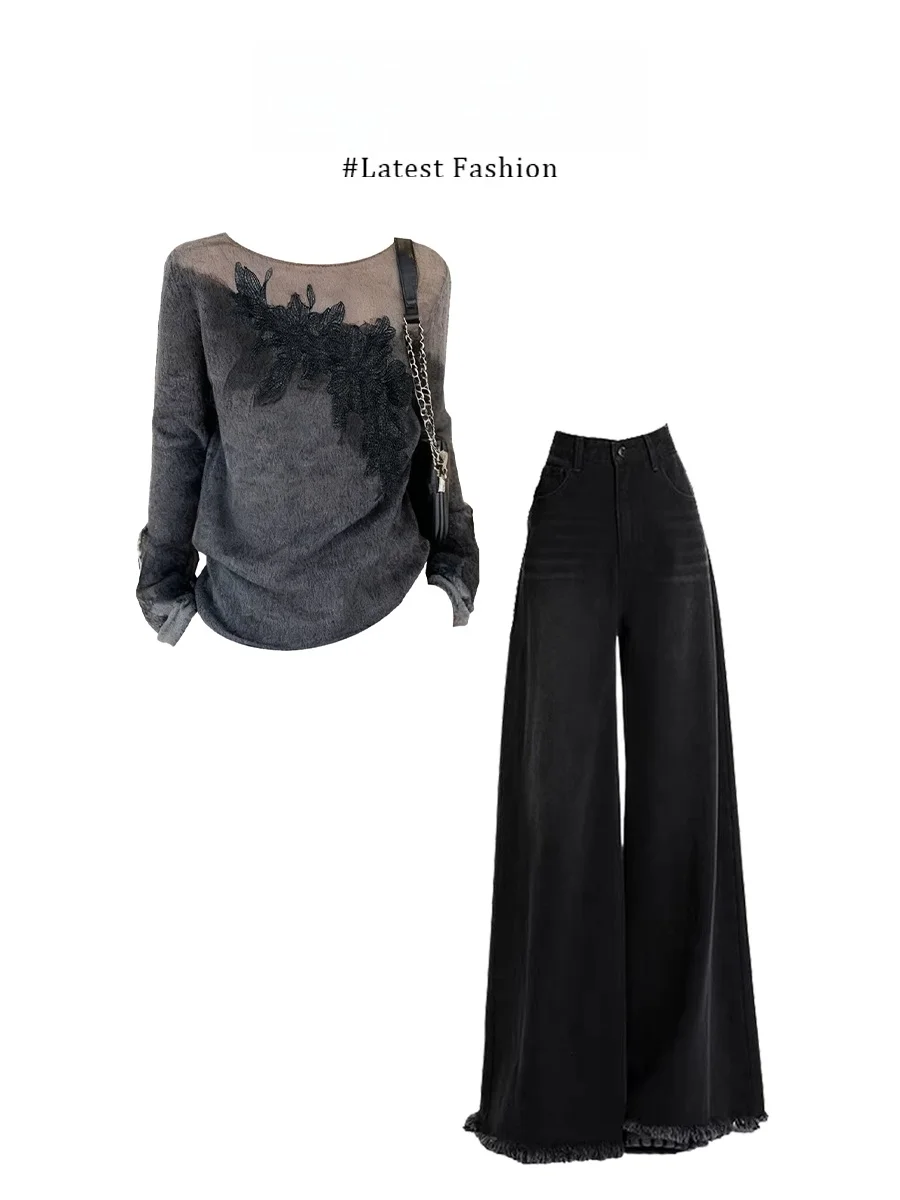 Parkyeon Spring Korean Style Long Sleeve Embroidered Lace Base Shirt Casual Wide Leg Jeans Set Women's Fashion Ensemble
Parkyeon Spring Korean Style Long Sleeve Embroidered Lace Base Shirt Casual Wide Leg Jeans Set Women's Fashion Ensemble