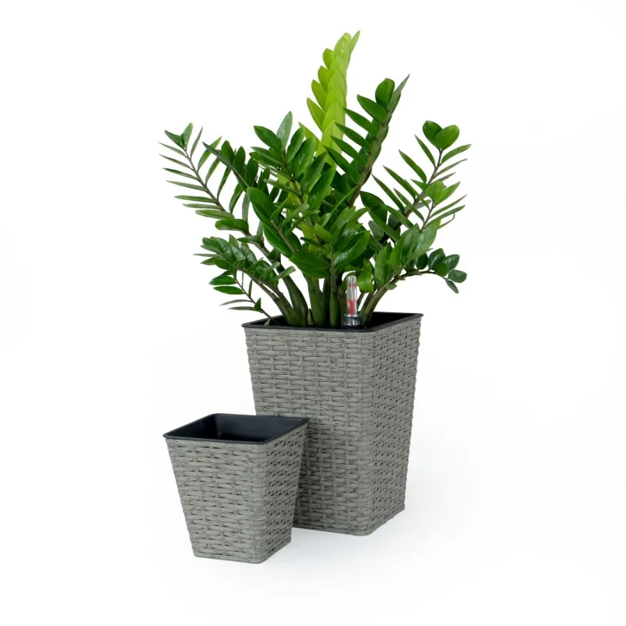 2Pack Smart Selfwatering Square Planter for Indoor and Outdoor Hand Woven Wicker Gray
2Pack Smart Selfwatering Square Planter for Indoor and Outdoor Hand Woven Wicker Gray