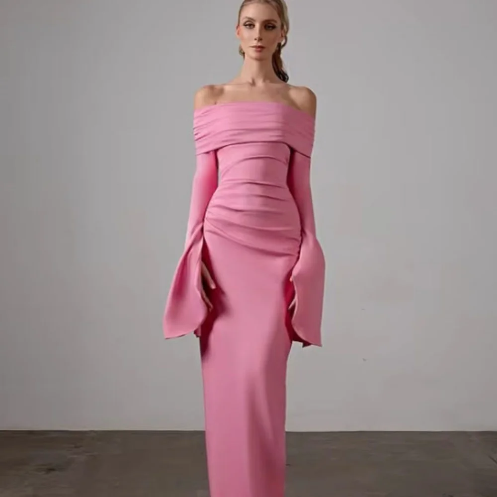 Pink Strapless Prom Dresses 2025 Satin Long Sleeve Mermaid Pleated Backless Zipper Floor-Length Wedding Party Dresses Customized
Pink Strapless Prom Dresses 2025 Satin Long Sleeve Mermaid Pleated Backless Zipper Floor-Length Wedding Party Dresses Customized